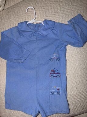 Little English Blue Boys' Romper with Rescue Vehicle Embroidery
